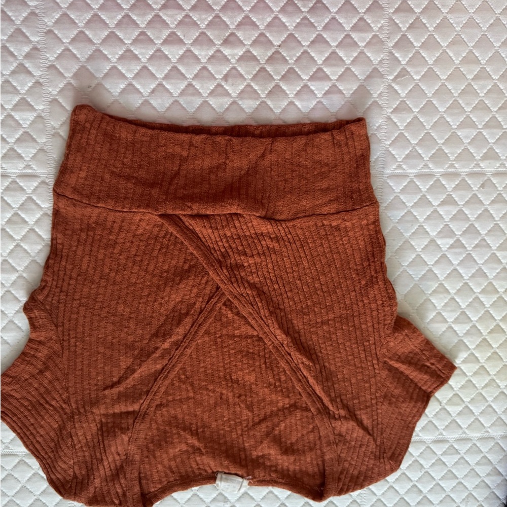 Rust Ribbed Knit Shorts